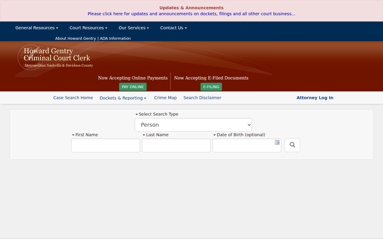 Davidson County court case lookup and criminal case search notice