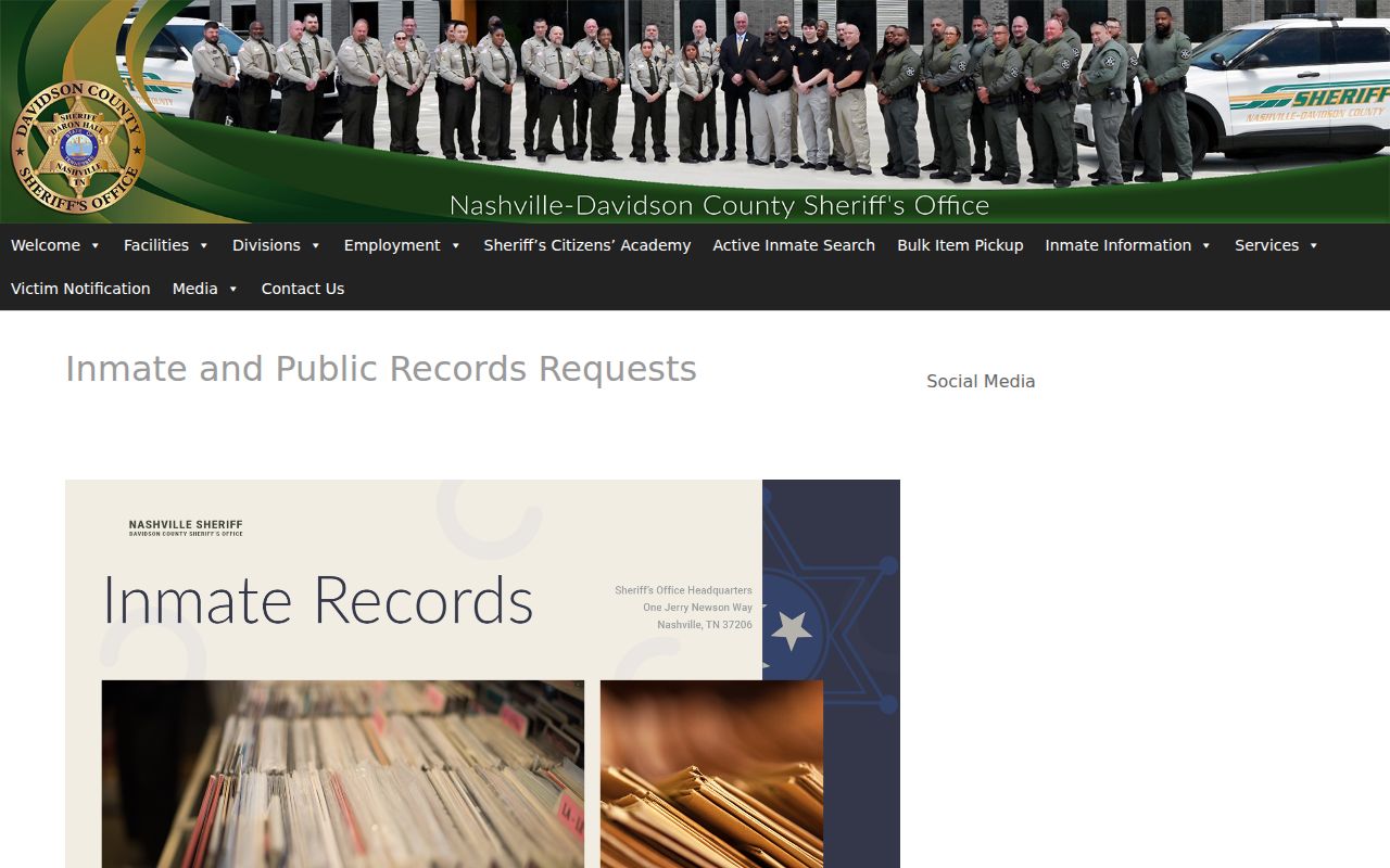 Davidson County records center page for jail records rather than criminal court cases