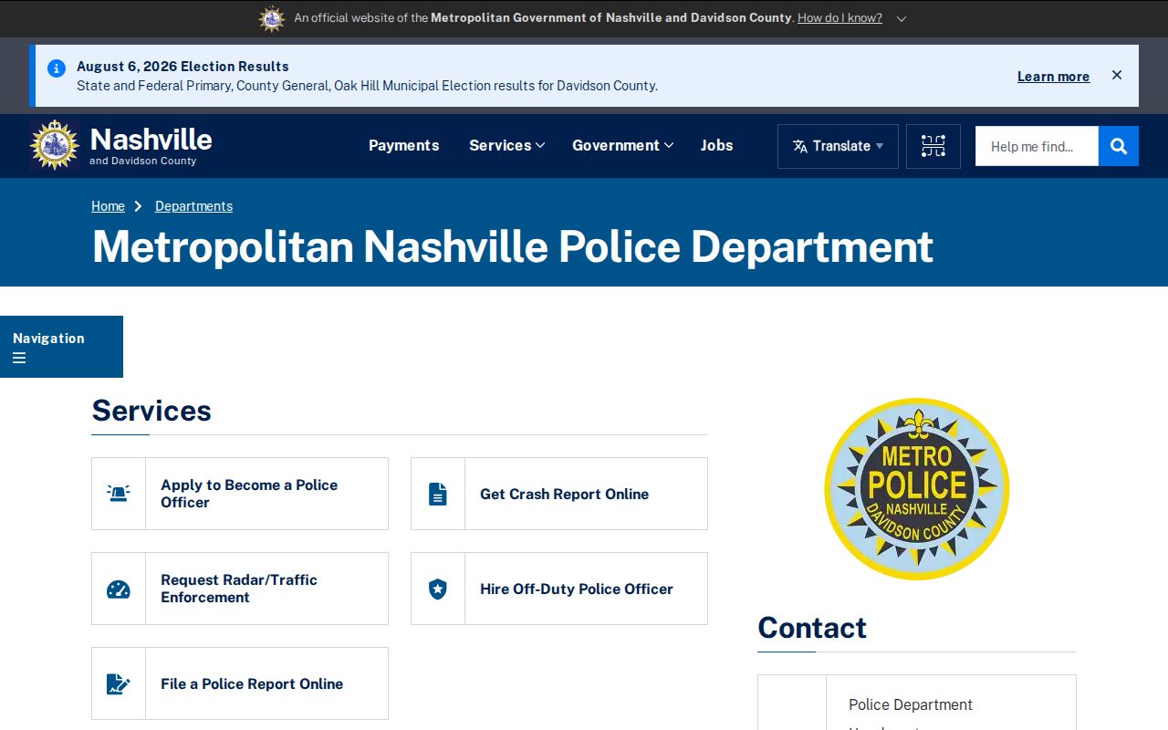 Metropolitan Nashville Police page for Davidson County sex offender registration routing