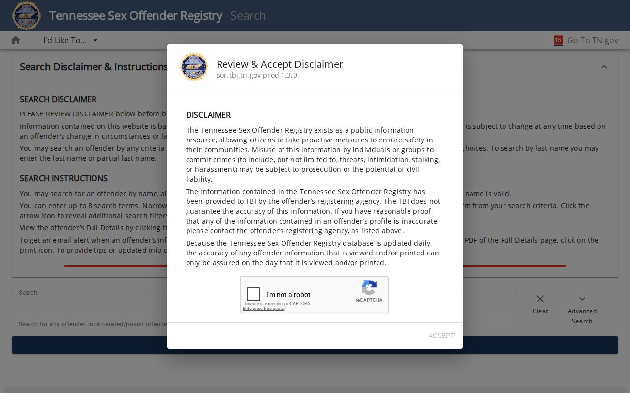 Davidson County sex offender registry search screen