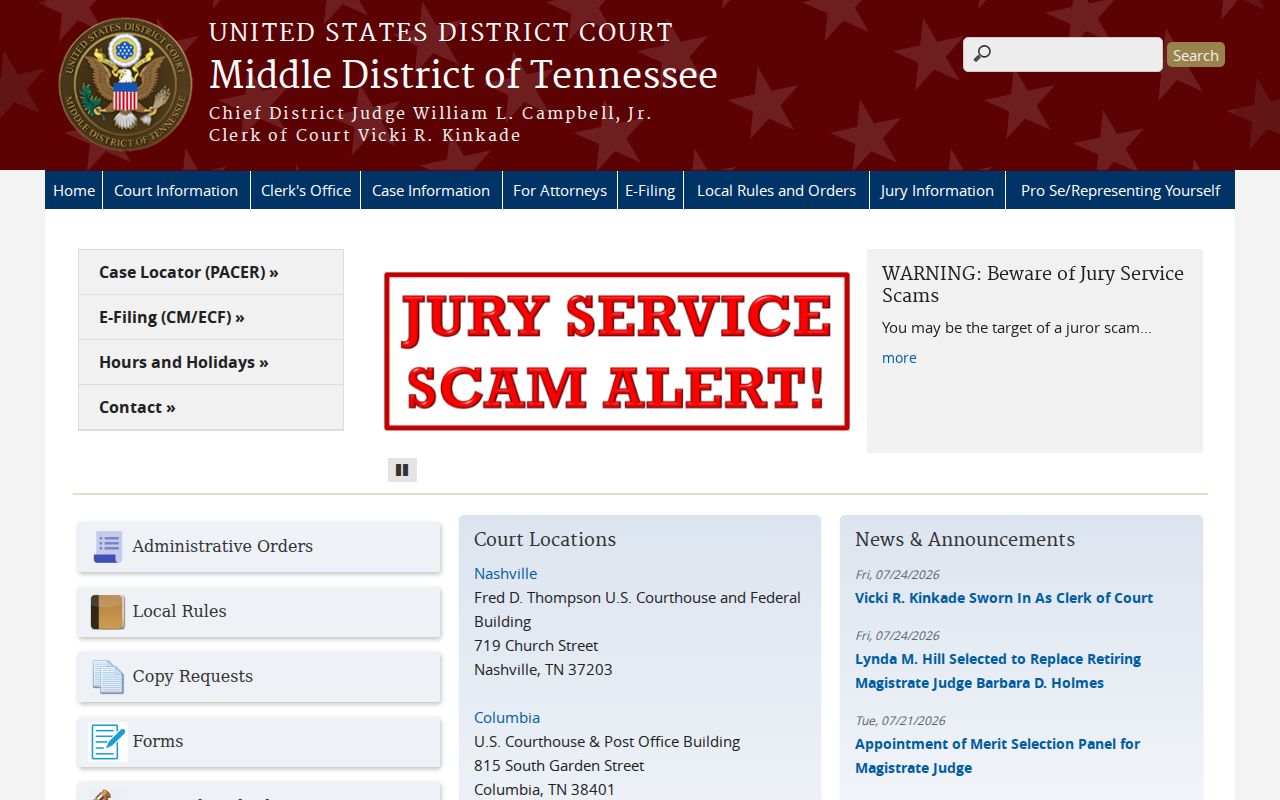 Federal criminal court records in Davidson County Tennessee